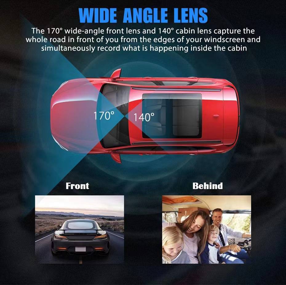 Dash Cam Car HD 1080P Front Rear Inside Dual Lens Video Recorder Camera G-Sensor