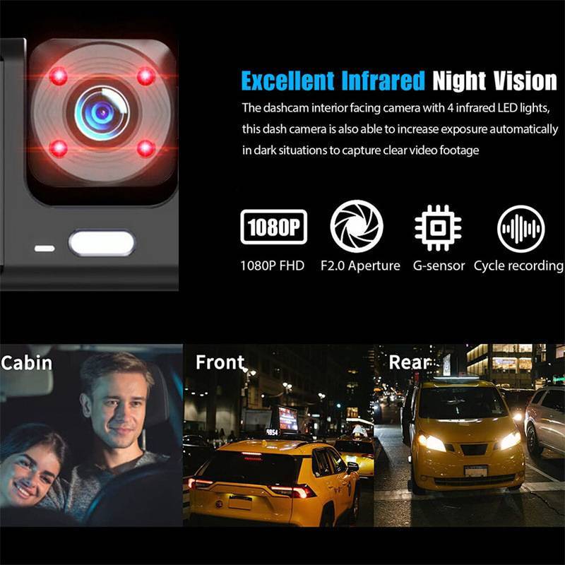 Dash Cam Car HD 1080P Front Rear Inside Dual Lens Video Recorder Camera G-Sensor