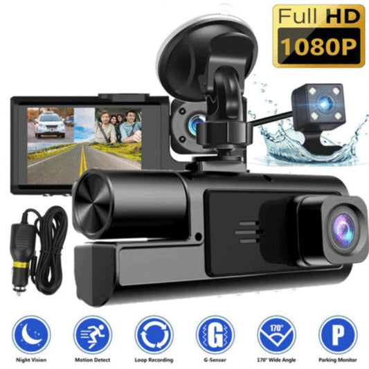 Dash Cam Car HD 1080P Front Rear Inside Dual Lens Video Recorder Camera G-Sensor